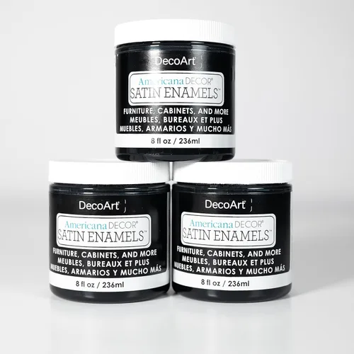 DecoArt Americana Decor - Pintura esmaltada satinada, color negro clásico, paquete de 3 (8 onzas líquidas), pinturas de bricolaje con acabado