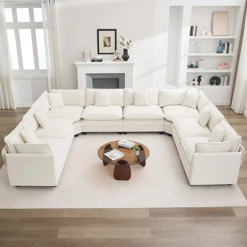 Miniatura 9 de Otomán de Sofá Moderno de Chenille Nube de 35'', Otomán Rectangular para Sofá Seccional Modular, Beige