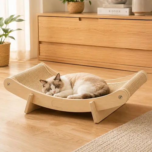 Miniatura 8 de PETKARAY Cama para Gatos Plegable y Elevada, Muebles de Salón Esponjosos para Gatito con Marco de Metal, Cama Colgante Elevada para Gatos