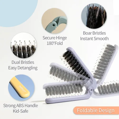 Miniatura 4 de Uffy MiniPop - Cepillo de viaje para el cabello, mini cerdas de jabalí plegables para mujeres, hombres y niños, peine compacto apto para niños