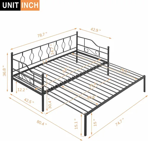 Miniatura 2 de Sofá cama individual con nido, marco de cámara de plataforma de metal moderno, sofá cama resistente para sala de estar, soporte de listones