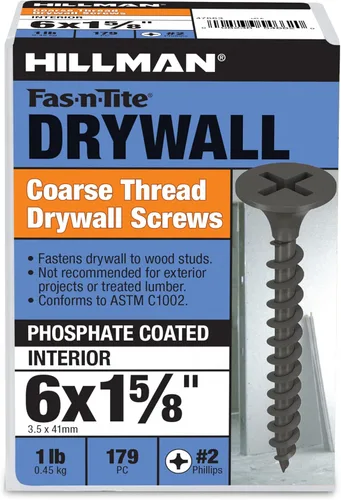 Miniatura 4 de Fas-N-Tite 190 tornillos para paneles de yeso de rosca gruesa #6 x 1-5/8 Phillips Bugle Head Sheetrock, tornillos de acero al carbono fosfato negro