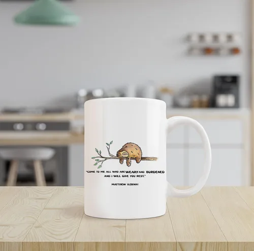 Miniatura 2 de Tazas divertidas de perezoso, Mateo 11:28, versículo bíblico, taza de cerámica con texto en inglés "Come to Me", taza de café con leche, taza de té