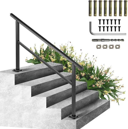 Miniatura 19 de VEVOR Kit de barandilla para escaleras al aire libre, pasamanos de 5 pies de 0 a 5 escalones, barandilla de aluminio negro de ángulo ajustable