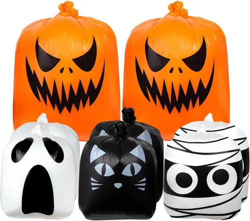 Bolsas de césped de hojas de Halloween, bolsa gigante de césped de calabaza con lazos giratorios para decoración de jardín al aire libre, decoración