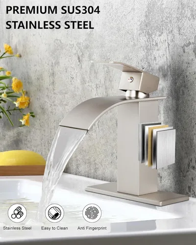 Miniatura 5 de Midanya Grifo de baño con boquilla de cascada de una sola manija, grifo de lavabo de baño de 1 agujero, moderno grifo de lavabo de lavabo de RV