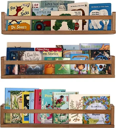 Miniatura 22 de AZSKY Estantes clásicos para libros de guardería, estantes flotantes de madera negra, estantería de pared para decoración de baño, cocina, especias