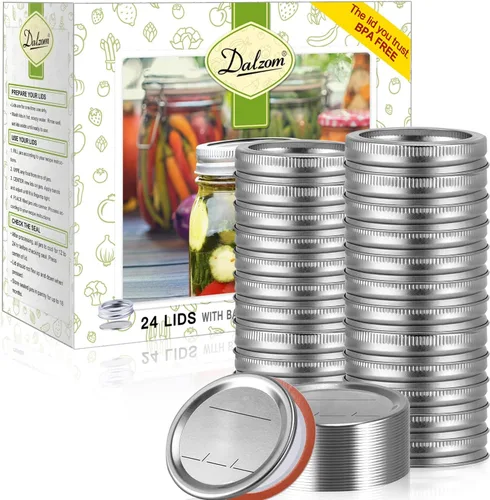 Miniatura 7 de Dalzom® 24 tapas de conservas con 24 anillos de boca regular, tapas de tarro de masón premium con bandas/anillos para bola, tarros Kerr