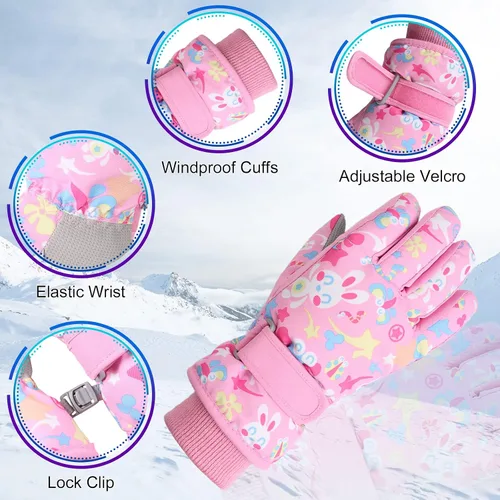Miniatura 4 de JANGANNSA Guantes de esquí de invierno para niños y niñas, guantes de nieve para clima frío, guantes de esquí y snowboard impermeables con forro