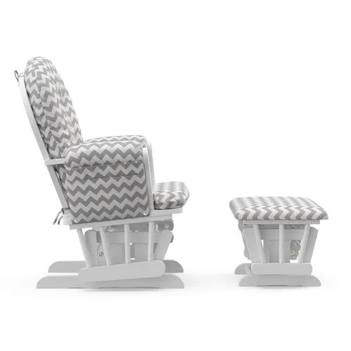Miniatura 10 de Storkcraft Planeador de Aro Premium y Otomana (Chevron Blanco/Gris) — Planeador de Guardería con Certificado GREENGUARD Gold, Artesanía de Madera