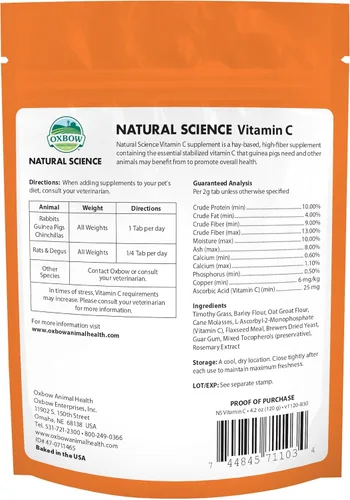 Miniatura 2 de Oxbow Natural Science Suplemento de Vitamina C, Vitamina C y Heno Timothy Alto en Fibra, Artículos para Cobayos, Fabricado en los Estados Unidos