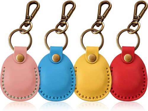 Miniatura 19 de Llavero de Airtag de cuero genuino, llavero portátil de Air tag con anillos para llaves, funda de cobertura oculta completa compatible con Airtag