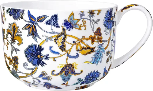 Tazones de sopa de 25 onzas de porcelana con mangos, taza grande de sopa para café, cereal, avena, café con leche, sopa floral, taza de sopa de