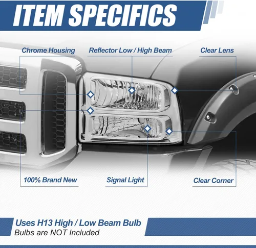Miniatura 2 de Auto Dynasty Conjunto de faros delanteros halógenos compatible con Ford F250 F350 F450 F550 Super Duty 2005 2006 2007, lado del conductor y del Cromo