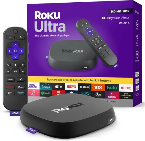 Roku Ultra - Reproductor de transmisión definitivo - Dispositivo de transmisión 4K para TV con HDR10+, Dolby Vision y Atmos - Bluetooth y Wi-Fi 6 -