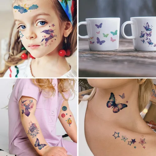Miniatura 5 de CHARLENT 110 estilos de tatuajes temporales con purpurina para niñas y mujeres – 12 hojas de purpurina de ensueño mariposa luna hada sirena tatuajes