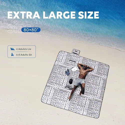 Miniatura 2 de ZAZE Mantas de picnic para playa con estacas, gruesa de 3 capas, impermeable, a prueba de arena, alfombra de gran tamaño de 80 x 80, plegable, extra