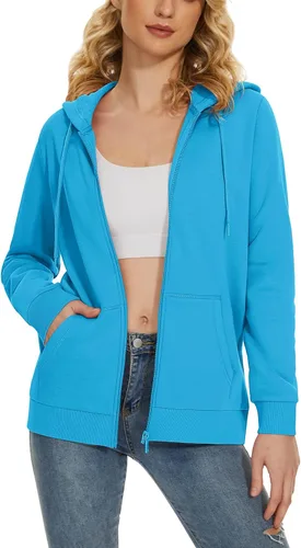 Miniatura 4 de TACVASEN Sudaderas con capucha y cremallera para mujer, ligera, de rizo francés, con cremallera completa y bolsillos