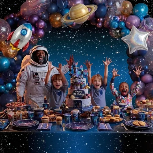 Miniatura 2 de 3 Paquetes - Mantel de Mesa Espacial, Cubierta de Mesa de Plástico con Tema de Galaxia, Cubierta de Mesa Desechable de Plástico con Estrellas