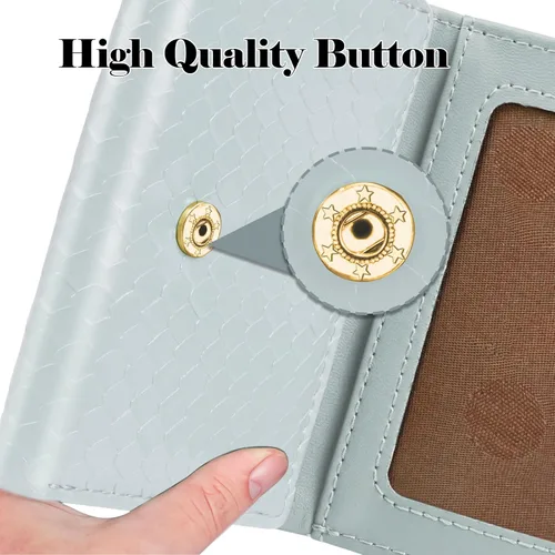 Miniatura 3 de Billetera triple para mujer, delgada para tarjetas de crédito, carteras de cuero con ventana de identificación, Azul, Trifold