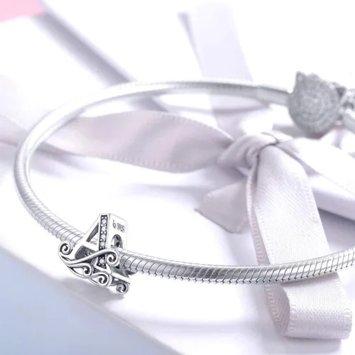 Miniatura 3 de Plata de ley 925 maciza con piedras cúbicas opciones de regalo completas AZ alfabeto encantador letras abalorios para pulseras europeas Pandora
