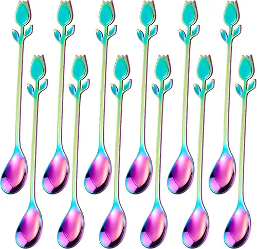 Miniatura 10 de Juego de Soporte para Cucharas de Café Pequeñas Dorado, Base de Cisne con Juego de 12 Cucharas Demitasse para Espresso, Cuchara de Postre Mini