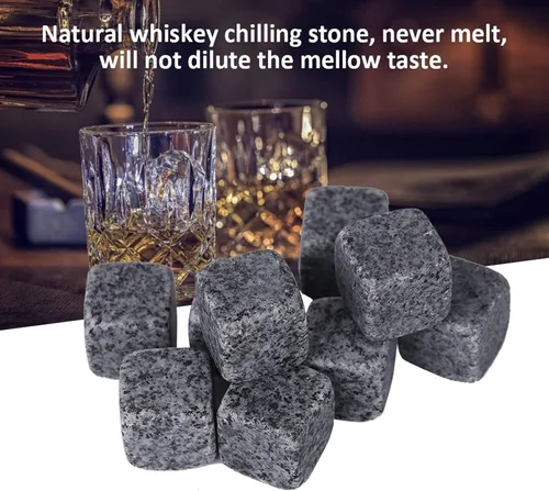 Miniatura 4 de Juego de regalo de piedras de whisky con 9 piezas de piedras y caja, cubos de hielo reutilizables, juego de granito natural, piedras para enfriar