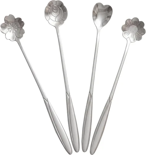 Miniatura 8 de Juego de 4 cucharaditas de café de 7 pulgadas, cucharas de café para bebidas, para postre, café, helado, té (dorado)