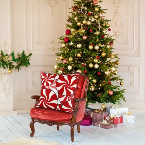 Miniatura 7 de Vellibring - Juego de 4 fundas de almohada de Navidad con diseño de caramelos, 45 x 45 cm, rojo y blanco, fundas de almohada para sofá, decoración