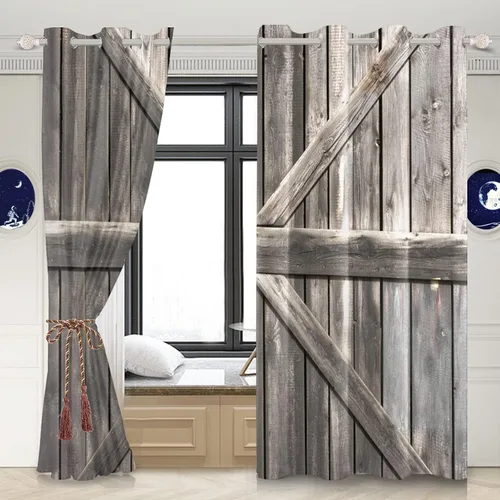 Miniatura 3 de Cortinas rústicas para ventana de puerta de granero, puerta de madera gris, puerta de garaje, tratamiento de ventana para sala de estar, dormitorio