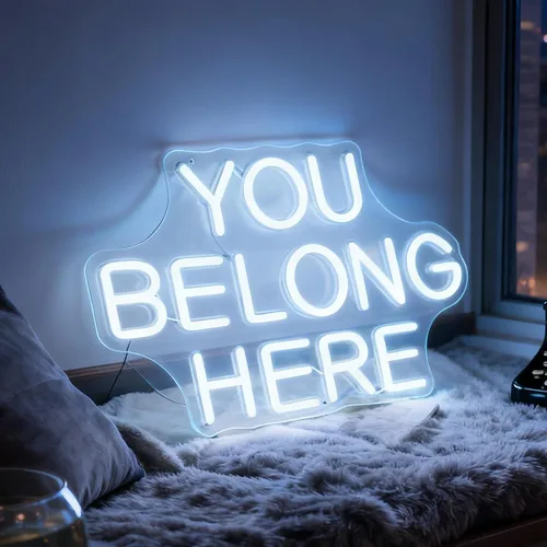 Letrero de neón LED con texto en inglés "You Belong Here", luz de neón decorativa regulable alimentada por USB, para el hogar, sala de estar,