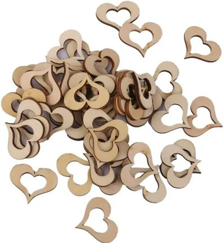 Miniatura 5 de 100 piezas de madera grabadas en madera con confeti de corazón para decoración rústica de mesa de boda, decoración dispersa para despedida