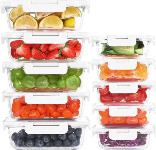 Miniatura 8 de KOMUEE - Paquete de 10 recipientes de vidrio para almacenamiento de alimentos, recipientes de preparación de comidas con tapas, loncheras de vidrio