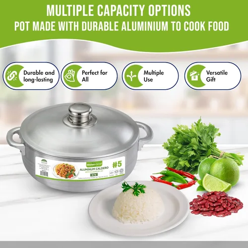 Miniatura 4 de Kitchen Sense - Olla caldero de aluminio con tapa, horno holandés de 1.8 cuartos de galón, superficie antiadherente, asas de fácil agarre, ideal