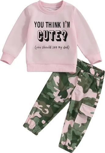 Miniatura 61 de Mandizy Conjunto de ropa de otoño para bebé niña pequeña, sudadera de manga larga con estampado de letras bendecidas, pantalones de camuflaje