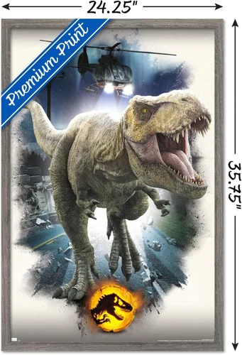 Miniatura 3 de Trends International Jurassic World: Dominion - Póster de pared focal de T. Rex, 22.375 x 34 pulgadas, versión enmarcada de madera de granero
