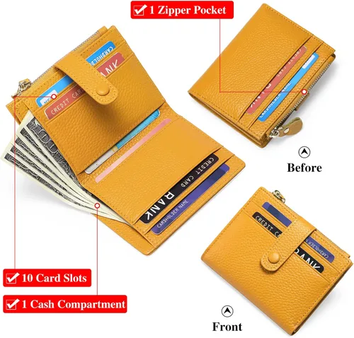 Miniatura 2 de FALAN MULE Billeteras pequeñas para mujer, con bloqueo RFID, delgada, plegable, de cuero, con cremallera, monedero, AP-amarillo, Minimalista