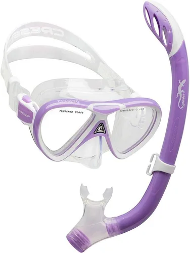 Cressi Juego de silicona para snorkel (máscara y snorkel) para niños de 5 a 15 años - Pegaso & Iguana: diseñado en Italia Lila/Blanco
