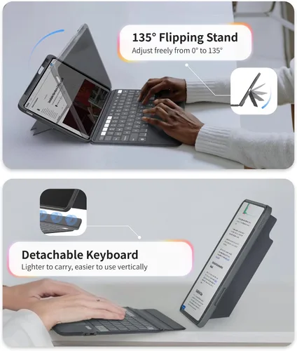 Miniatura 6 de EIP Funda con teclado Bluetooth para iPad de 10.2 pulgadas (7ª/8ª/9ª generación) y iPad Air de 10.5 pulgadas (3ª generación), funda magnética