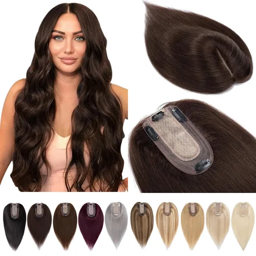 Miniatura 16 de SEGOHAIR Toppers de cabello humano real con flequillo, 2.8 x 5.1 in, base de seda con clip, piezas superiores de Wiglet añaden volumen, 6 pulgadas