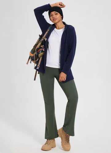Miniatura 6 de BALEAF Pantalones con forro polar para mujer, para invierno, térmicos, resistentes al agua, cruzados, acampanados, cálidos, corte de bota