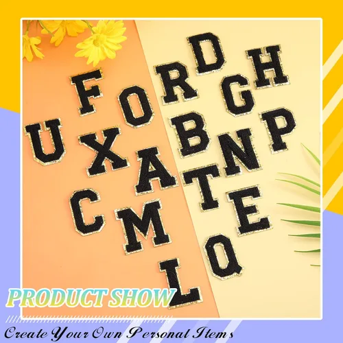 Miniatura 3 de WILLBOND 52 parches de letras de felpilla de la A a la Z, calcomanías autoadhesivas del alfabeto, apliques bordados para ropa, bolsos, sombreros