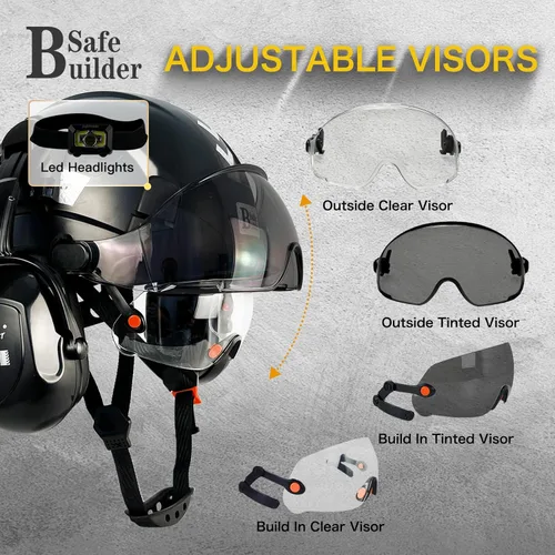 Miniatura 8 de SAFEBUILDER Casco de Seguridad Industrial con Visera Orejeras Casco Duro con Visera Cascos Duros Ventilados Trabajo de Construcción Protección