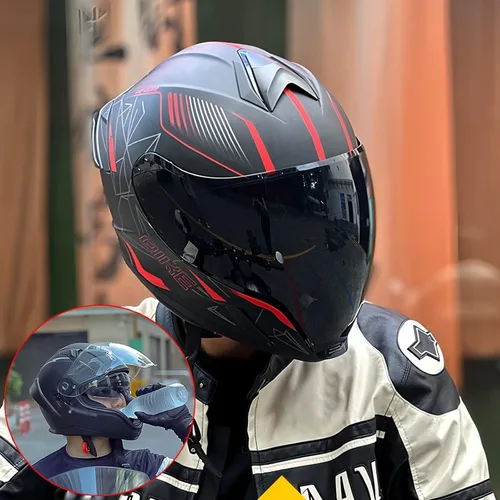 Miniatura 6 de Casco integral Bluetooth para motocicleta aprobado por DOT, casco modular para motocicleta con visera solar incorporada, puertos de ventilación