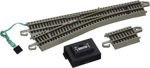 Bachmann Trenes - PISTA E-Z A presión #4 TURNOUT - IZQUIERDA (1/tarjeta) - Riel Níquel plateado con plataforma gris - Escala HO