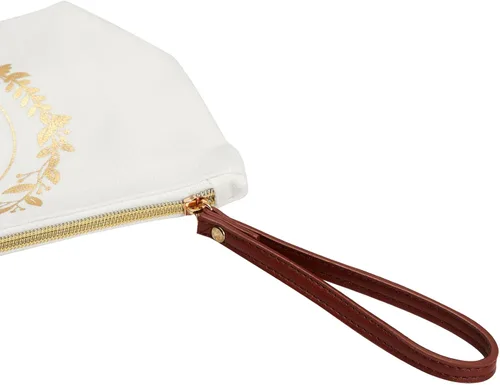 Miniatura 5 de Bolsa de maquillaje personalizada con inicial dorada para mujer, bolsa de cosméticos de lona con monograma, color blanco, Blanco, Dorado, B
