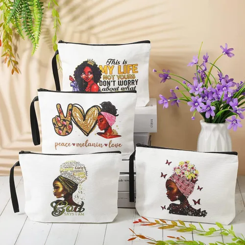 Miniatura 3 de Roowest 4 bolsas de maquillaje afroamericanas negras para mujer, bolsa de cosméticos para mujer, regalos inspiradores, artículos de aseo