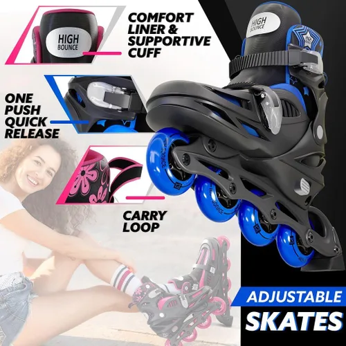 Miniatura 5 de Inline Skates for Girls and Boys, with Knee Pads, Elbow Pads and Wrist Guards, Gel Wheels, Adjustable Sizing, for Men, Women, Girls, Boys, High