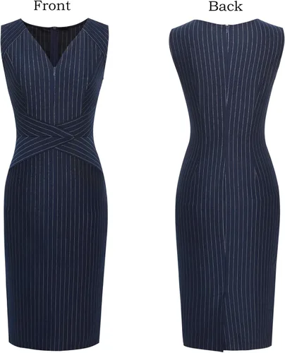 Miniatura 3 de VFSHOW Elegante vestido ajustado con cuello en V y cremallera frontal para mujer, ajustado, para trabajo, negocios, oficina, vestido tipo tubo
