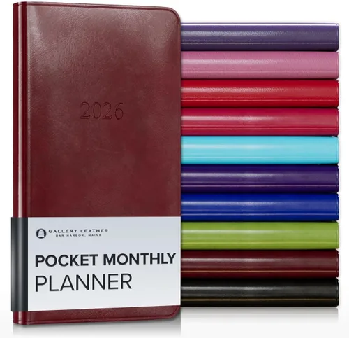 Miniatura 104 de Gallery Leather Agenda Mensual Grande 2025-2026, Elegantemente Encuadernada Planificador de Calendario y Cuaderno con Elegantes Bordes Dorados, 18